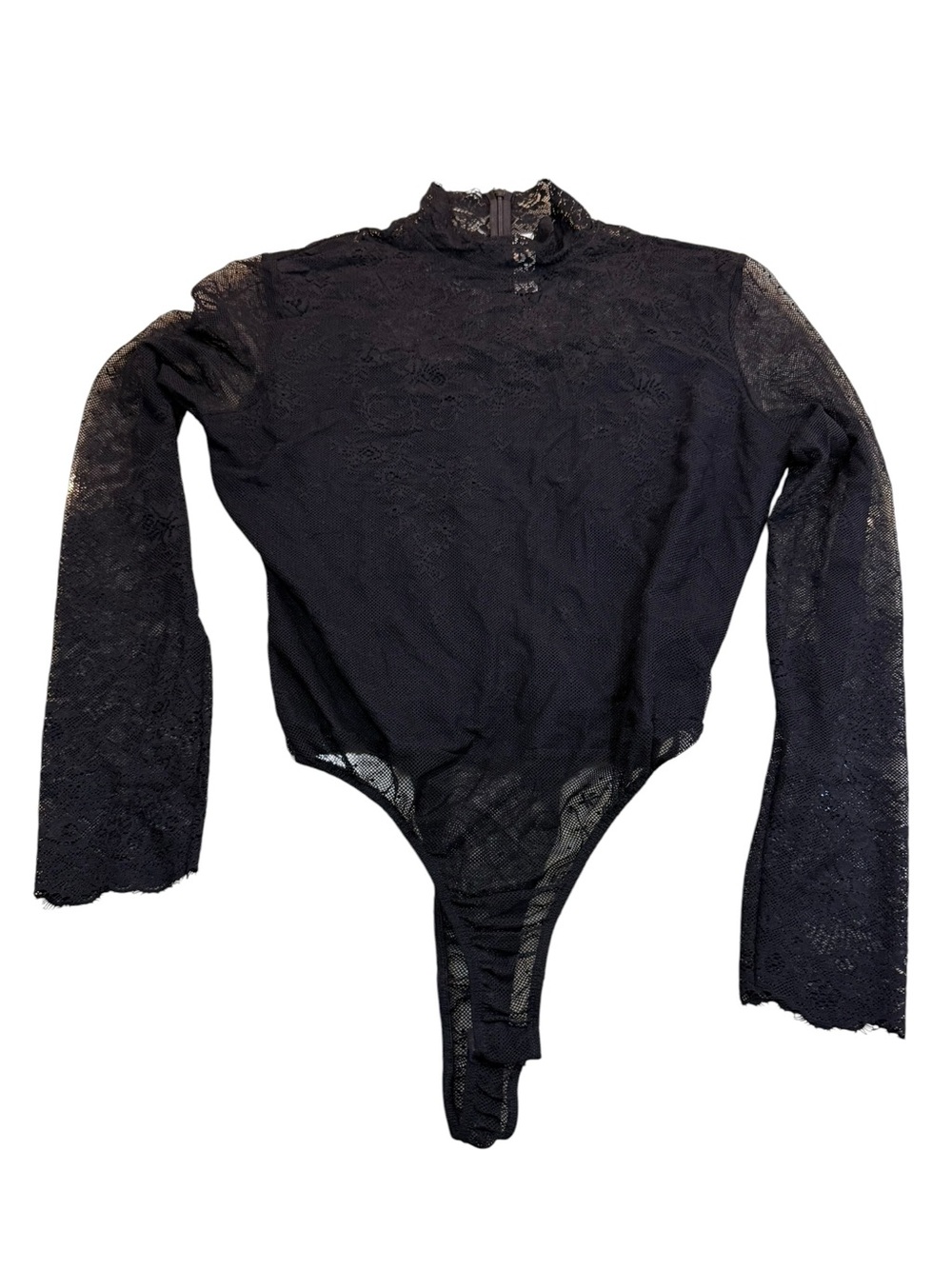 Vintage Kay Celine Lace Mock Neck bodysuit Black Size XL